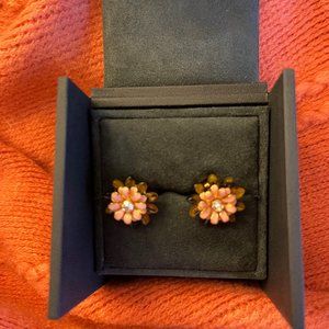 Orange and Copper Flower and Diamond Earrings